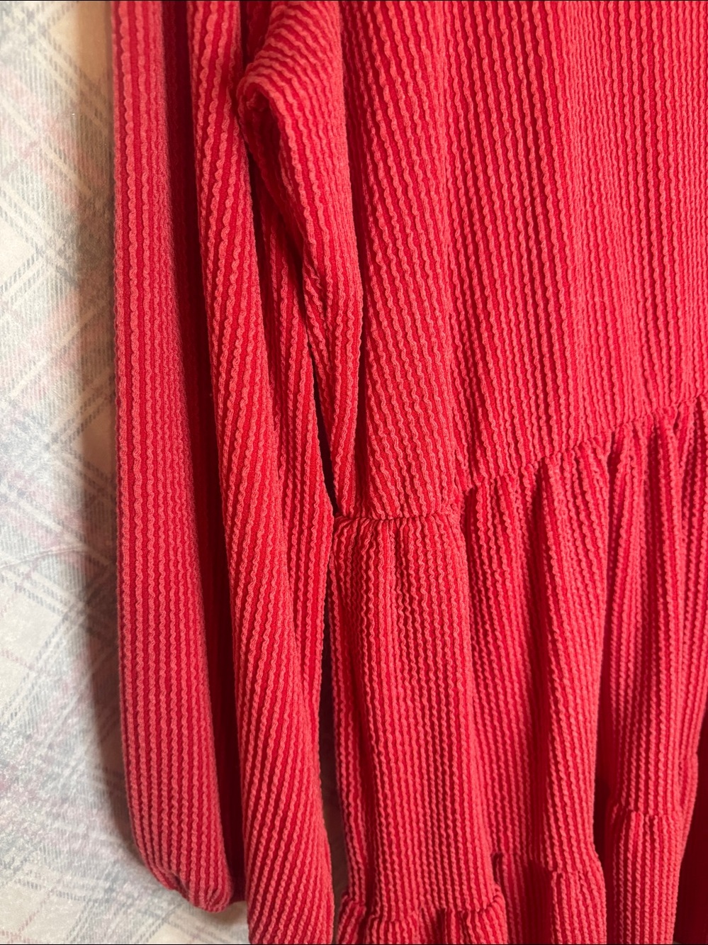Abby Starr Ruby Red Ribbed Long-Sleeve Tiered Knit Dress — - Picture 5 of 5